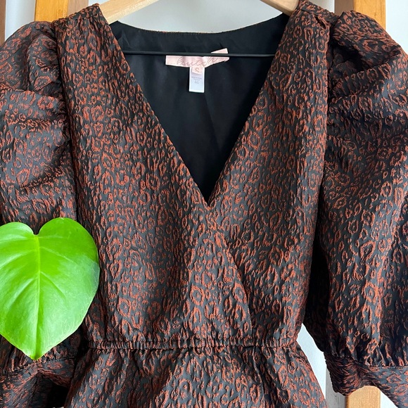 Hutch SZ S Leopard Jacquard Puff Sleeve Blouse! - Picture 2 of 13